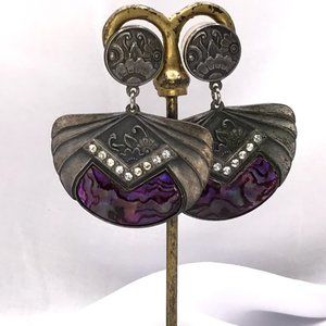 Vintage Signed Nusi Faux Abalone Earrings